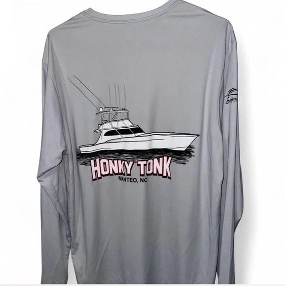 Honky Tonk Manteo NC Scarborough Boatworks Long Sleeve Fishing Shirt Gray Size M - Picture 3 of 6